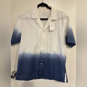 PORTS V Men's Button Up Shirt Indigo Ombré Short Sleeve 100% Cotton Large